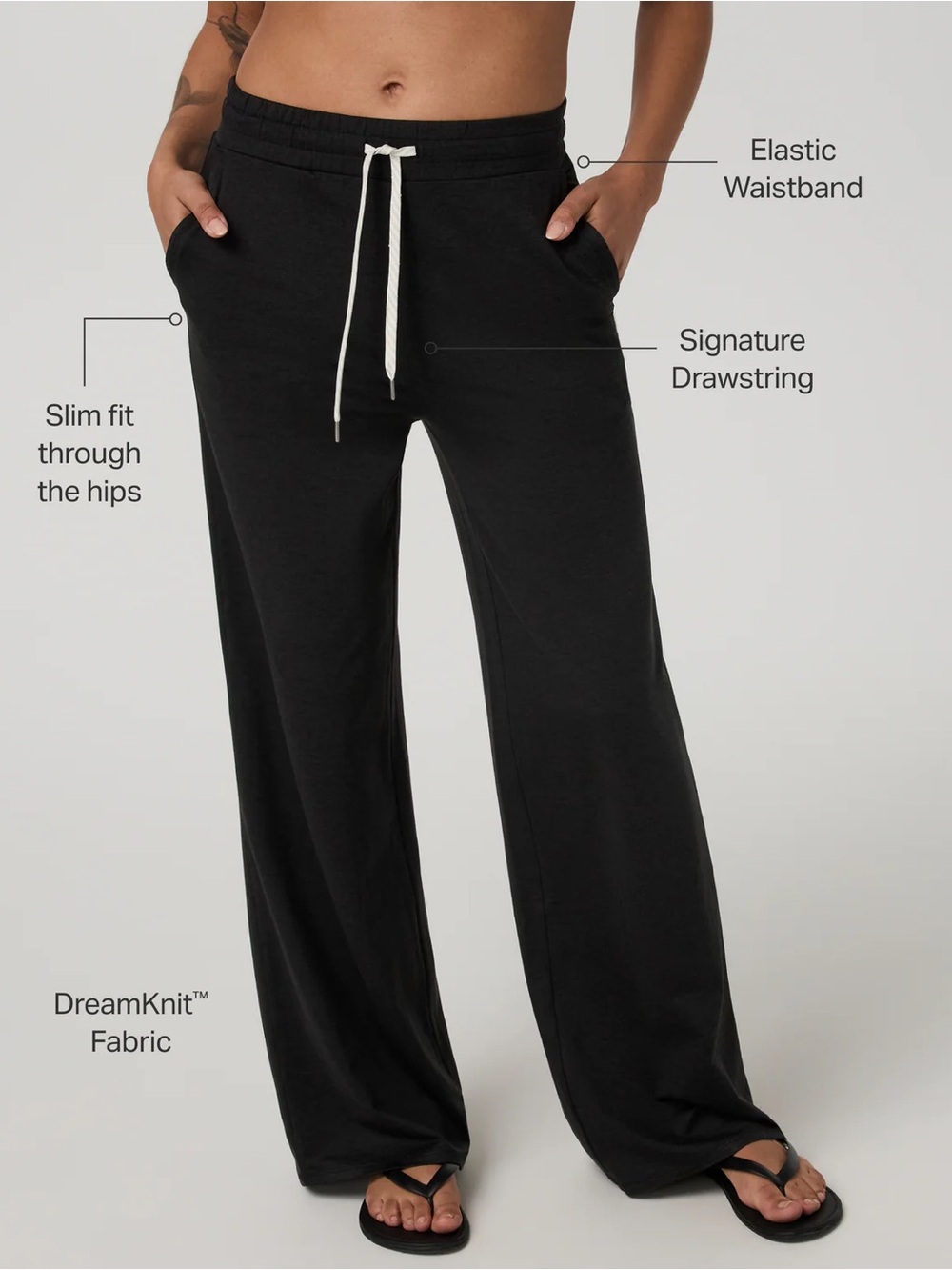 Vuori Halo Essential Black Wide-Leg Pants with Drawstring - Picture 2 of 7